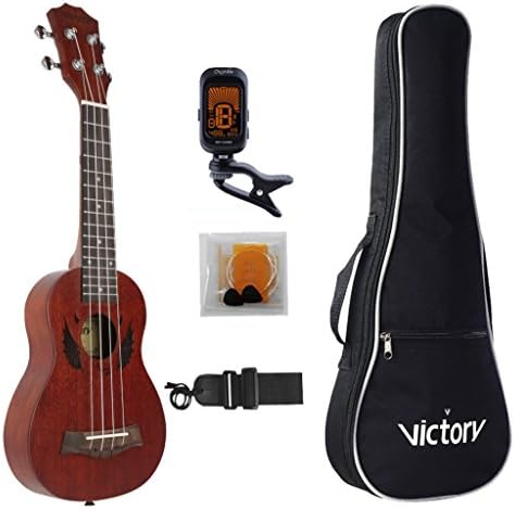 Soprano ukulele 21 Inch Mahogany and Aquila Strings with Beginner Kit: Bag + Tuner + Straps + Nylon String + Picks - Brown (Demon)