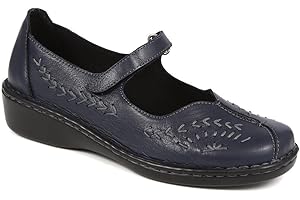 Pavers Women's Touch Fasten Mary Janes - Shoes with Cut Out Detail and Wider D/E Fit - Elegant Ladies Casual Footwear