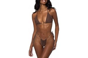 LUNNTE Women's Bikini Set Thong Bikini Swimsuit Push Up with Triangle Cup Spaghetti Two Piece Swimwear