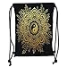 Produktbild Icndpshorts Drawstring Backpacks Bags,Gold Mandala,Indian Garden Flower in Crown of Leaves Yin and Yang Symbol Twigs Blooms Decorative,Dark Blue Gold Soft Satin,5 Liter Capacity,Adjustable STR