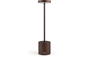 NOVANTA LIGHTING Lampada da Tavolo Ricaricabile Senza Fili in Metallo Dimmerabile Intensità Regolabile 0-100% Ricaricabile USB, Accensione Touch per Cucina, Ristorante, Bar (Tall 34cm, Marrone)