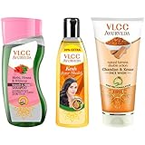 VLCC Ayurveda Silky Shine Shampoo, Hair oil and Kesar Chandan Face Wash Combo