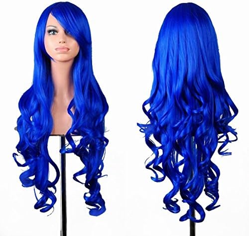 EmaxDesignWigs 80cm Women's Cosplay Wig Long Full Spiral Curly Wavy Heat Resistant Fashion Glamour Hair Wig Hairpiece with Wig Cap And Comb(Color: Dark Blue)