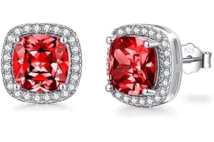 SNORSO Clous D'oreilles Argent Pour Femme Fille,Boucles d'oreilles Zircon Cubique Carré/Rectangle/Coeur/Goutte d'eau/Ronde, Boucles d'oreilles Pierre de Naissance Coloré,Cadeau Anniversaire Mariage