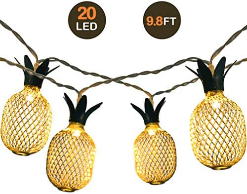 LEDGLE 20 LED String Lights 9.8ft/3m Warm White Fairy Lights Battery Operated Waterproof Metal Pineapple Light with 3 Working Modes for Party Christmas Festival Decoration