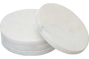 EHC Marble Coaster Set of 4, Coasters for Mugs Drink Coasters for Coffee Table, Solid Marble White