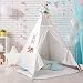 Produktbild PB PEGGYBUY Tipi Spielzelt für Kinder Zelt für Kinder - Segeltuch Kinderzelt Indianer Indianerzelt Tipi Zelt Spielhaus Spielzelt Kinderzelt (Weiß 150cm Hoch)