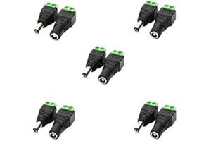 LitaElek 5 Pares 5,5mm 2,1mm Conector DC 12V Hembra Macho Enchufe DC Adaptador DC 5V-24V Conector Conecte Cable de 2 Clavijas al Conector CC 5.5 * 2.1 mm para Cámara CCTV, LED Strip, Tira LED, etc.