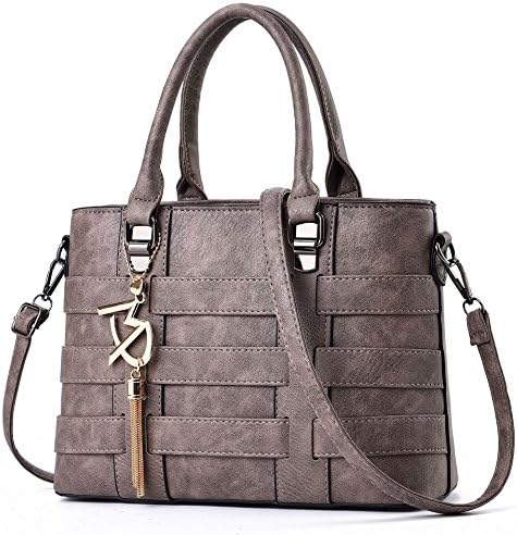Vincico Women PU Leather Top Handle Bags Satchel Handbags (Grey)