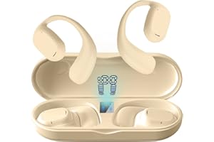 XMENHA Open Ear Kopfhörer kabellos Bluetooth Sportkopfhörer mit Mikrofon Luftleitung Knochenschall Ohrhörer wasserdicht Wireless Bone Conduction Headphones mit Ohrhaken für Workout Laufen Joggen Beige