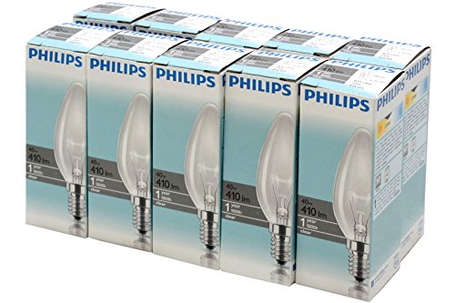 Preisvergleich Produktbild 10 Stück PHILIPS Glühbirne Kerzenform 40 Watt klar E14 Fassu