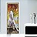 Produktbild qazwsx Kreative Bunte Weiße Pferd 3D DIY Türaufkleber Wandbild Wohnzimmer Schlafzimmer Tapete wasserdichte Ergänzungen Wohnkultur Poster 90X200 cm