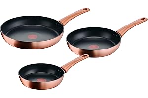 Lagostina Rosé, Set di 3 Padelle Antiaderenti Ø 20/24/28 cm, Rivestimento Titanium, Indicatore di Calore Thermo-Signal, Manico Rivettato, Compatibile con Induzione, Colore Oro Rosa