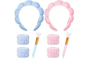 RosewineC 8 Stück Haarband Kosmetik Set, Spa Stirnband Puff Gesichtsmasken Pinsel Handschlaufe, Damen Frottee Stoff Stirnband für Spa Abschminken Gesicht Waschen Duschen Sport Hautpflege