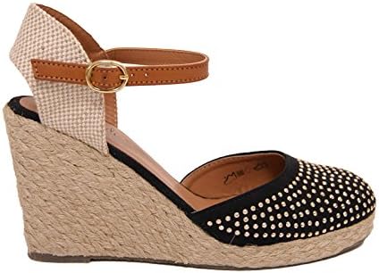 Solewish Ladies Womens Espadrille Wedge Sandals Peep Toe Holiday Summer Shoes (UK 6, Black)
