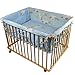"Honey Bee" Baby Wooden Playpen with Mattress and Bumper-100x75cm in Blue