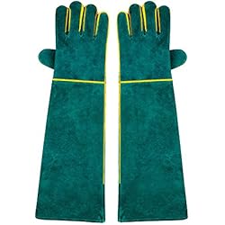 Nuzamas 1 paire de gants de soudure, 58 cm Longueur de l'épaule Split Vachette, doublé en mousse, Rouge Long pour MIG, TIG Soudeurs, BBQ, jardinage, Réchaud, cheminée
