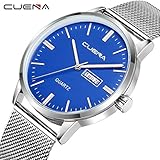 Herren Uhren Edelstahl Mesh Armband,Herren Armbanduhr Schwarz Silber,Datumsanzeige,Luxus Herren Uhr Analog Quartz Uhr Quarzuhr Herrenuhren, (F)