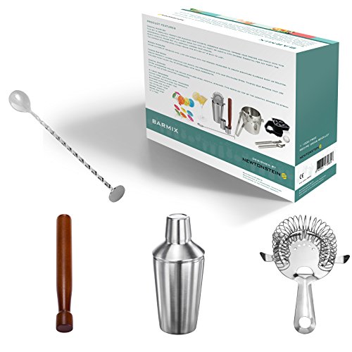 Barmix – 56-teiliges Cocktailmixerset, 750ml Shakerbecher, Sieb, gedrehter Löffel für die Mixing Bar, 25ml + 50ml Messbecher, ein Rüttler, Sieb, Rührlöffel, Messer, Eiskübel und Zangen, 24 hawaiianische Strohhalme 3D, runde Eiswürfelform + KOSTENLOSES Ideenbroschüre mit 150 göttlichen Rezeptideen. - 2