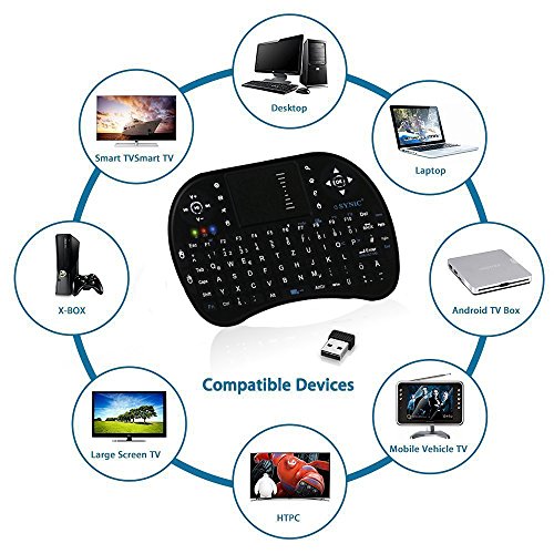 2,4Ghz Mini Hintergrundbeleuchtung Funktastatur mit Touchpad Maus Wireless Tragbare Handheld Multimedia Tastatur mit QWERTZ Tastaturlayout und eingebaute wiederaufladbare Batterie für Google Android Smart TV Box Raspberry PI TV Box XBOX PS3 HTPC IPTV – Schwarz - 5