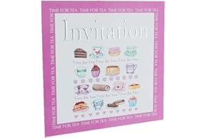 4UCARDS 5x Afternoon Tea Party Invitation Cards with Envelopes - Cakes, Doughnuts, Eclairs, Cupcakes etc.