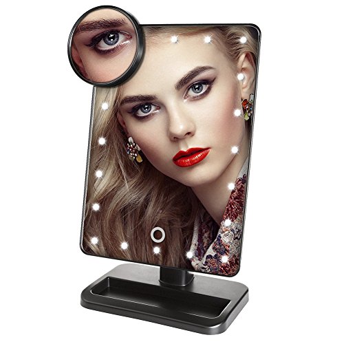 Wuiyepo Make-up-Spiegel mit LED Beleuchtung Dimmbar durch Schalter + 20 LEDs + Ultra-High Definition Falterbar Standspiegel Profi Kosmetikspiegel Schminkspiegel Tischspiegel Batteriebetrieben - 3