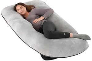 Wndy's Dream Pregnancy Pillow J Shaped Full Body Pillow with Velvet Cover, XXL Maternity Pillow for Pregnant Women Back, Legs and Belly Support,Two-tone flannel