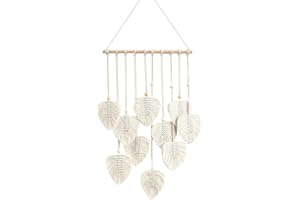 Avoik Makramee Wandbehang Handgemacht Wandteppich Boho Deko Wohnungs Chic Kunst Gewebte Feder Wanddeko Blatt Wandteppich Tapisserie für Wohnzimmer Schlafzimmer Hochzeit Dekor Geschenke, Beige