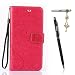 Produktbild HTC One M9 Hülle, HTC One M9 Schutzhülle, Alfort 3 in 1 Lederhülle Fashion Design Premium PU Leder Hohe Qualität Tasche Case Cover Kasten Abdeckung Wallet für HTC One M9 5.0" Smartphone Funktion Standfunktion Unterstützte Telefone und Magnetverschluss mit Schmetterling ( Rote ) + Alfort Schwarz Stylus Pen + Netter Staub Stecker