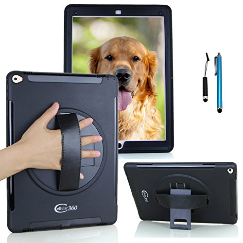 Cellular360 Apple iPad Pro 12.9 (2015) Hülle,schmutz- und stoßfest, 360 drehbare Handschlaufe mit integriertem Standfuß (Handheld-Schwarz)