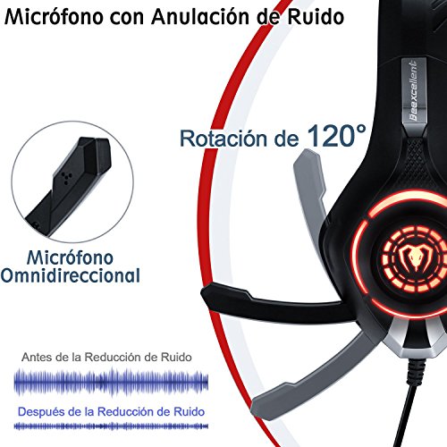 Auriculares Gaming Premium Stereo con Microfono para PS4 PC Xbox one  Cascos Gaming con Bass Surround Cancelacion ruido Diadema Acolchada y Ajustable Microfono Unidireccional   Tiene un adaptador 