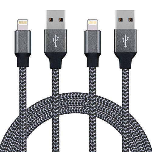 SURWELL Lightning auf USB Kabel [2-Pack]*2m iphone Kabel Ladekabel Nylon für iPhone 7 Plus 6 Plus 6S SE Plus 5S 5C 5, iPad Air 2, Mini 3, iPod 5 und iPod Nano 7 (Kohl-Schwarz)