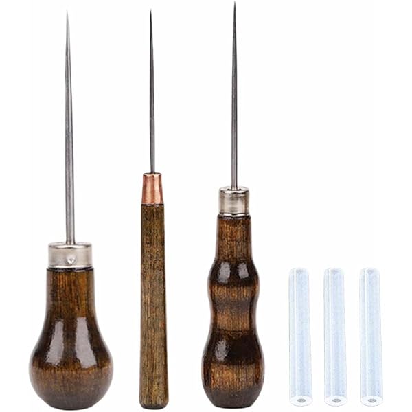 Set 3 Punteruoli Per Pelle - Con Manico In Legno Per Cucito Fai Da Te - Foto 2