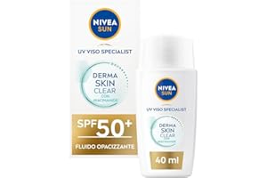NIVEA SUN Derma Skin Clear krem przeciwsłoneczny do twarzy SPF50+ 40 ml, ochrona przed słońcem z kompleksem przeciw wgnieceniom + niacynamid, SPF 50+ ultra lekki płyn do twarzy