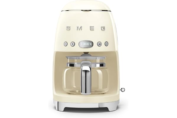 Smeg, Machine à Café Filtre DCF02CREU, Fonction Arôme et Autostart, Carafe en Verre Jusqu'à 12 Tasses, 2 Niveaux d'Intensité, Mode Maintien au Chaud, 1050 W, Crème
