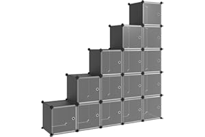 vidaXL Regalsystem mit 15 Würfeln Türen, Würfelregal mit viel Stauraum, Schuhregal mit Stahlrahmen, Regal Standregal Modular Büro, Schwarz PP