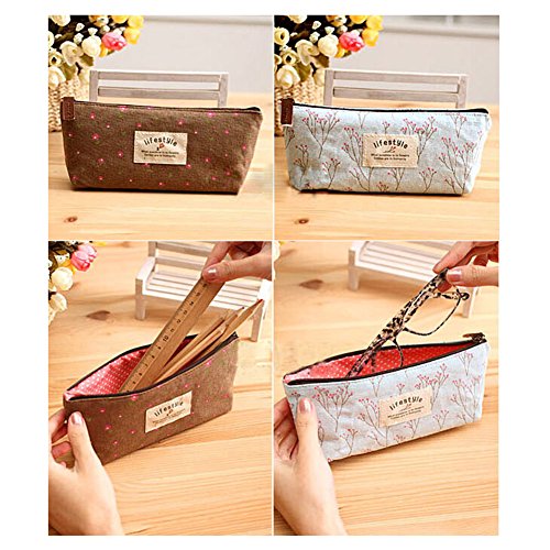 V-EWIGE Rosa Studenten Wind Pastoral Blumen Bleistift Kleine frische Garten-Art-Blumenleinwand-Studenten-Feder / Bleistift-Kasten-Bleistift-Beutel Neue - 5