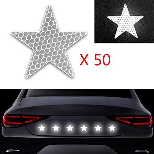 50x Haute Intensité Autocollant Réfléchissant Vinyle Auto-adhésif Ruban pour Camion Voiture Moto Bateau Vélo Remorque Casque Sécurité Attention Forme d'étoile Blanc