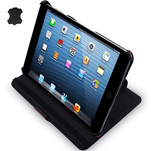 MANNA iPad Mini 3 und Mini 2 Retina Ultraslim Leder Tasche Case Etui Sleeve Cover Schutzhülle Hülle, III. Generation mit Easystand & CleverStrap, Echtleder | Autosleep - Funktion