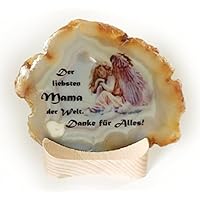 Achat Edelstein Mineralien auf Holz/Teelicht Natur einzigartig kreatives Geschenk für Geburtstag Liebe Familie Engel Text und Motiv: Der liebsten Mama