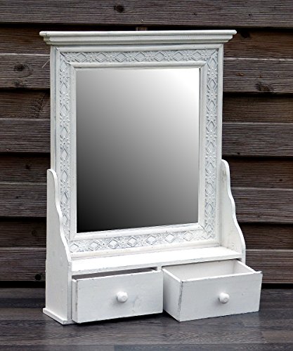 Wunderschöner Wandschrank Hängeschrank Küchenschrank Spiegelschrank Badspiegel Spiegel Wandregal - 2 Schubladen Weiß - Landhaus Vintage Shabby Chic - 49x64cm