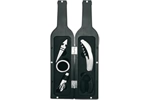 Kit 5 Accessoires pour le vin - Venteo - Forme de bouteille - Dégustation de vin - Bec Verseur - Bouchon - Anneau anti-gouttes - Tirebouchon - Coupe capsule