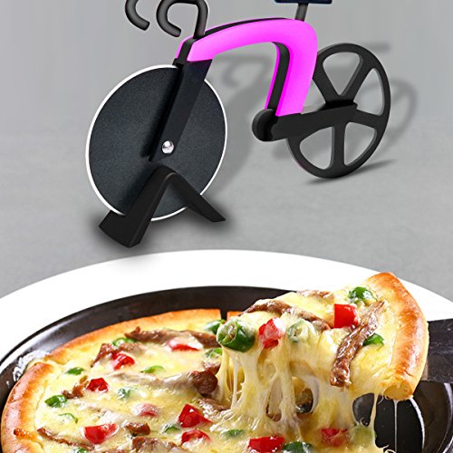 Pizzaschneider Fahrrad Pizza Schneidrad, Küche & Haushalt Edelstahl Räder Cutter Tool – Rose Red - 4