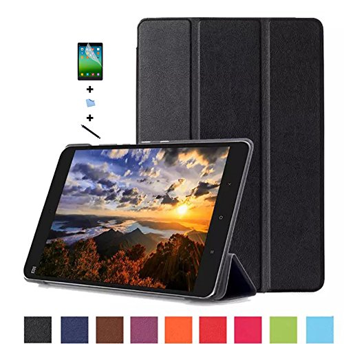 TIODIO® Für Xiaomi MI Pad 2 7.9 Hülle Case-Ultra Dünn Tri-Fold Smart-Muschel PU Leder Ultra Schlank Superleicht St?nder Smart Shell Cover Schutzhülle Etui Tasche, Displayschutzfolie und Stylus enthalten, Schwarz