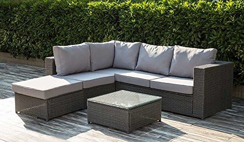 Ubranded Rattan Modular Garden Furniture 5 Piece Corner Sofa Set Table Chairs Patio Conservatory Dark Grey