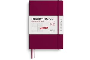 LEUCHTTURM1917 372472 kalendarz tygodniowy i notatnik średni (A5) na rok 2026, 12 miesięcy, czerwony port, niemiecki