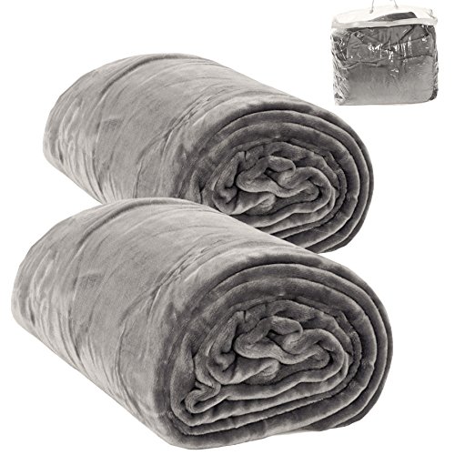 TecTake 2er Set XXL Kuscheldecke 220x240cm Mikrofaser Decke + Tragetasche - diverse Farben - (Grau | Nr. 401731)