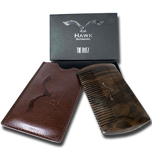 HAWK Outdoors BART-KAMM natürliche organische Bart-Pflege aus Mango-Holz – klassisch inklusive Etui mit Gürtel-Schlaufe – Vintage-Look Box als Premium Geschenk zur Bart-Bürste – Kein Sandelholz Geruch