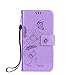 Produktbild Xiaomi Redmi 3S Leder Wallet Tasche Brieftasche Schutzhülle , Fanryn Butterfly Blume geprägt Muster Design Hochwertige PU Leder Folio Tasche Case Hülle im Bookstyle mit Standfunktion Kredit Kartenfächer (Flach lila)