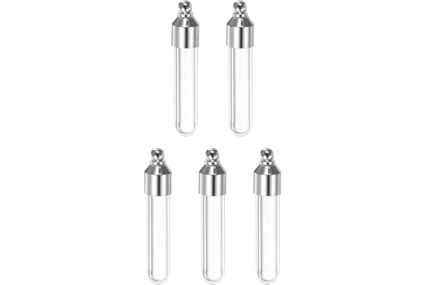 sourcing map 5 st namn på ris glas hänge 6 mm bred rund botten rör form skruv lock klar flaska halsband hängande önskan flaskor för vätska sand aska hantverk minnen